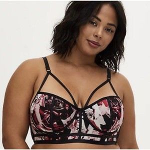 TORRID Online Exclusive 3X Black & Pink Rose Power Mesh Strappy Bralette